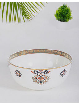 Fabindia - White Jodhaa Ceramic Decaled Serving Bowl