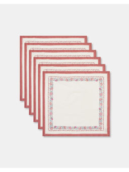 Fabindia - Off White Pink Dhirga Printed Cotton Napkins (Pack Of 6)