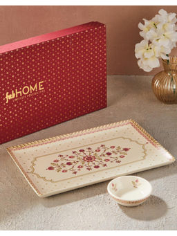 Fabindia - White Rukmani Decal Ceramic Chip N Dip