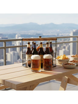 Car-O-Bar - Brown Multipurpose Beer Caddy with Wooden Handle