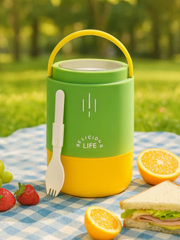 YELONA - Green 3-Tier Stainless Steel Lunch Box with Fork