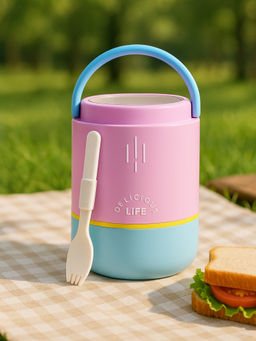 YELONA - Purple 3-Tier Stainless Steel Lunch Box with Fork