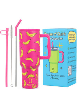 House of Quirk - Banana Pink Stainless Steel Tumbler with Straw & Cleaner Brush