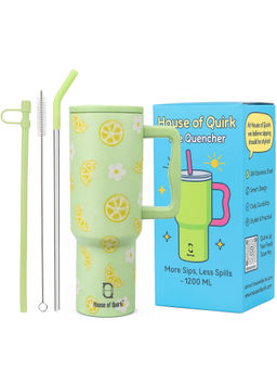 House of Quirk - Green Lemon Stainless Steel Tumbler with Straw & Cleaner Brush