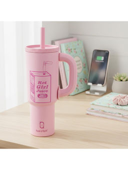 House of Quirk - Pink Hot Girl Juice Stainless Steel Tumbler with Straw & Cleaner Brush