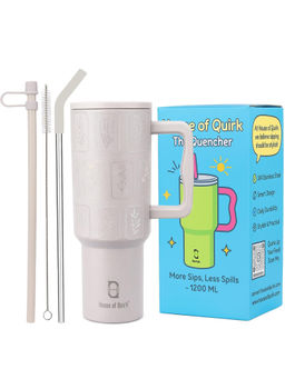 House of Quirk - Grey Oat Flora Stainless Steel Tumbler with Straw & Cleaner Brush