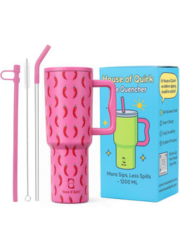 House of Quirk - Pink Chili Stainless Steel Tumbler with Straw & Cleaner Brush