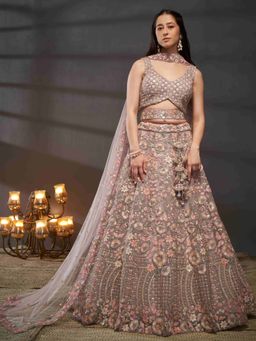 Panchhi - Mauve Sequins- Embroidery Semi-Stitched Lehenga-Blouse with Dupatta and Belt (Set of 4)