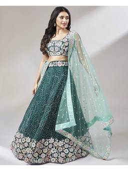 Panchhi - Green Georgette Heavy Sequins Embroidery Semi-Stitched Lehenga Choli and Dupatta (Set of 3)