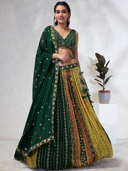 Panchhi - Green Sequins Embroidery Semi-Stitched Lehenga-Choli with Dupatta and Belt (Set of 4)