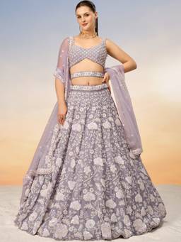 Panchhi - Lavender Sequins Embroidery Semi-Stitched Lehenga-Blouse with Dupatta and Belt (Set of 4)