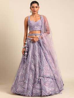 Panchhi - Lavender Sequins Embroidery Semi-Stitched Lehenga-Blouse with Dupatta and Belt (Set of 4)