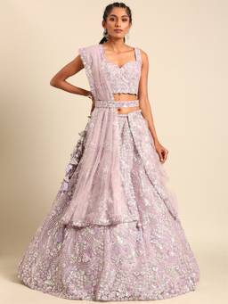 Panchhi - Lavender Sequins Embroidery Semi-Stitched Lehenga-Blouse with Dupatta and Belt (Set of 4)