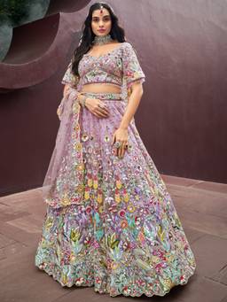 Panchhi - Lavender Heavy Sequin Embroidery Semi-Stitched Lehenga-Choli with Dupatta (Set of 3)