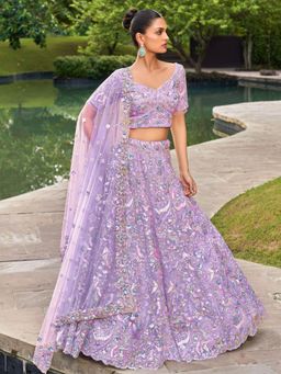 Panchhi - Lavender Heavy Sequin Embroidery Semi-Stitched Lehenga-Choli with Dupatta (Set of 3)