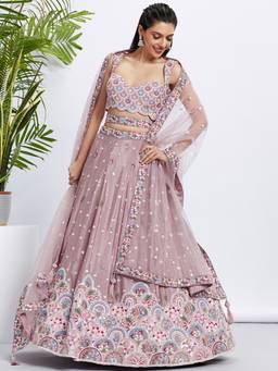 Panchhi - Mauve Sequins- Embroidery Semi-Stitched Lehenga-Blouse with Dupatta and Belt (Set of 4)