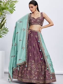 Panchhi - Mauve Chiffon Sequins and Embroidery Semi-Stitched Lehenga Choli and Dupatta (Set of 3)