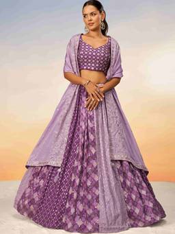 Panchhi - Lavender Sequins Embroidery Semi-Stitched Lehenga-Choli with Dupatta (Set of 3)