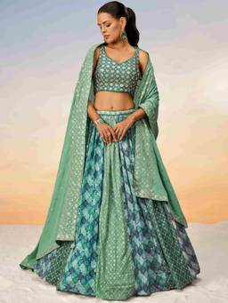 Panchhi - Lime Green Sequins Embroidery Semi-Stitched Lehenga-Choli with Dupatta (Set of 3)