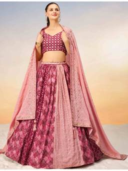 Panchhi - Pink Sequins Embroidery Semi-Stitched Lehenga-Choli with Dupatta (Set of 3)