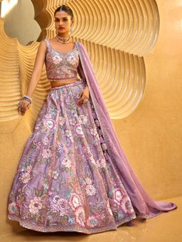 Panchhi - Lavender Handwork Semi-Stitched Lehenga-Choli with Dupatta (Set of 3)