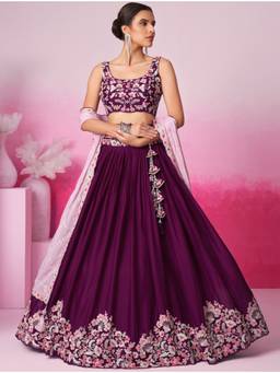 Panchhi - Burgundy Georgette Sequin Embroidery Semi-Stitched Lehenga-Choli with Dupatta (Set of 3)