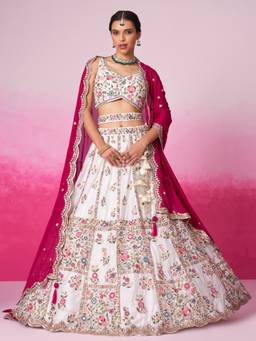 Panchhi - White Sequins Embroidery Semi-Stitched Bridel Lehenga-Blouse with Dupatta (Set of 3)