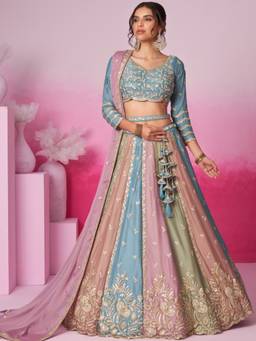 Panchhi - Turquoise-Multi Sequins Embroidery Semi-Stitched Lehenga-Blouse with Dupatta (Set of 3)