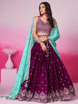 Panchhi - Burgundy Georgette Sequin Embroidery Semi-Stitched Lehenga-Choli with Dupatta (Set of 3)