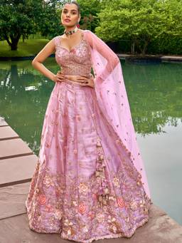 Panchhi - Pink Handwork Semi-Stitched Lehenga-Choli with Dupatta (Set of 3)