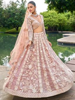 Panchhi - Nude Sequins Embroidery Semi-Stitched Lehenga-Choli with Dupatta (Set of 3)
