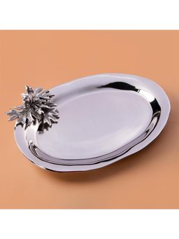 Gibox - Ovoid Leaf Metal Serving Platter Tray For Home Bar Kitchenware Floral Desing Handmade