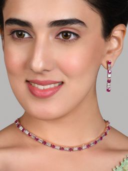 Fida - Luxurious Rose Gold Pink Stone Studded Choker Neckalce Set for Women