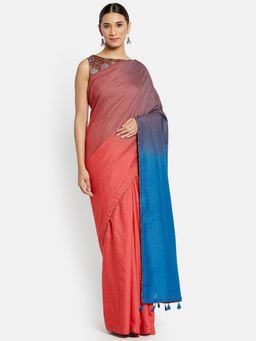 Fabindia - Red Silk Solid Saree without Blouse