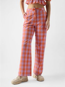 The Souled Store - Originals : Playful Plaid Women Pant Orange