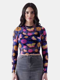 The Souled Store - Originals : Floral Night Women Cropped Top Navy Blue