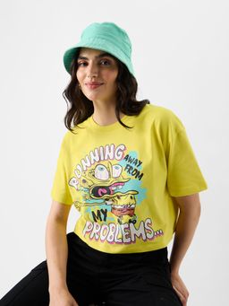 The Souled Store - Official SpongeBob : Running Away Women Oversized Crop Top Yellow