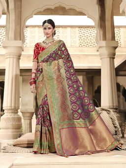 Odette - Wine Woven Silk Saree with Unstitched Blouse