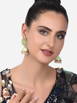 Zaveri Pearls - Green & Pink Meenakari Flower Shape Ethnic Jhumki Earring-ZPFK15174