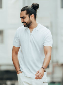 KINGDOM OF WHITE - Zipped Cream Mens White Polo T-Shirt