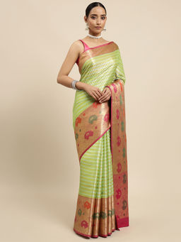 Mimosa - Womens Kanjivaram Art Silk Saree with Unstiched Blouse (5648-10373-TD-PG-RN)