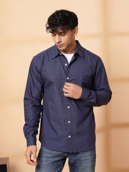 RIGO - Men Blue Cotton Check Shirt