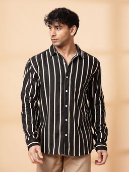 RIGO - Men Black Linen Stripe Shirt