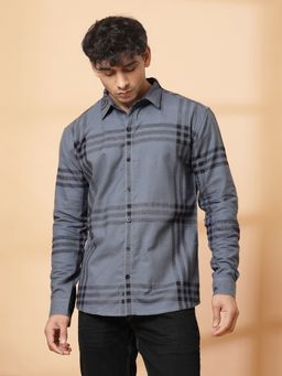RIGO - Men Grey Cotton Check Shirt