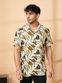 RIGO - Men Multi-Color Abstract Print Cuban Collar Rayon Shirt