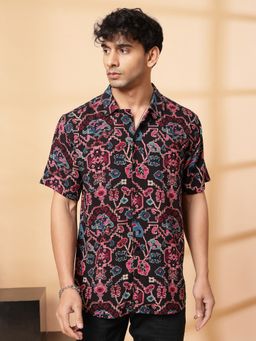 RIGO - Men Black Ikat Print Cuban Collar Rayon Shirt