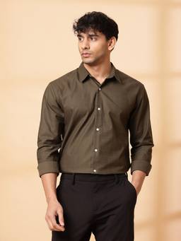 RIGO - Men Brown Classic Self Check Full Sleeve Shirt