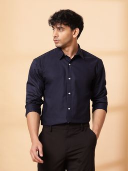 RIGO - Men Navy Blue Classic Self Check Full Sleeve Shirt