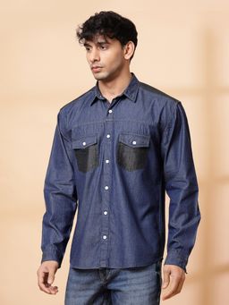RIGO - Men Blue Enzyme Wash Full Sleeve Denim Shirt