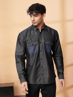 RIGO - Men Black Enzyme Wash Full Sleeve Denim Shirt